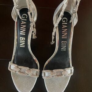 Gianni Bini Silver Sandals with Sparkly Straps and High Heels